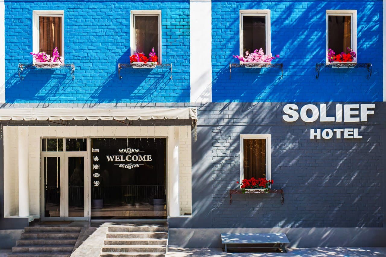Solief Hotel building exterior in Chilanzar district, Tashkent
